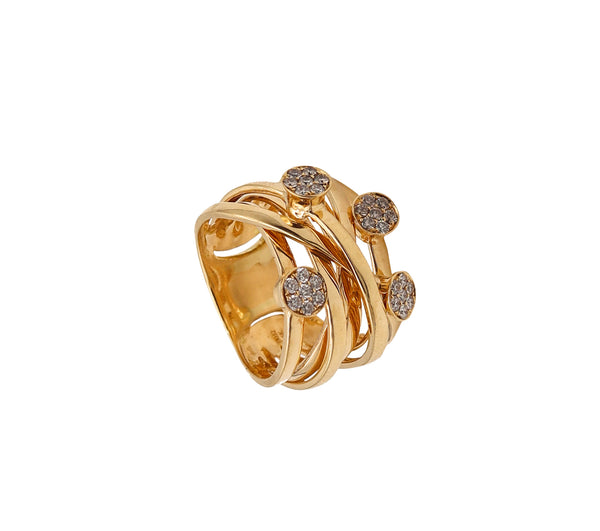 Italian Contemporary Wired Ring In Solid 18Kt Gold With VS Diamonds