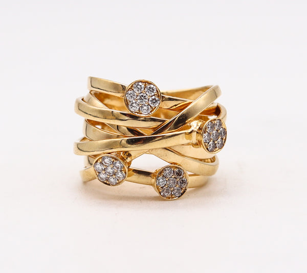 Italian Contemporary Wired Ring In Solid 18Kt Gold With VS Diamonds