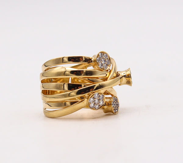 Italian Contemporary Wired Ring In Solid 18Kt Gold With VS Diamonds