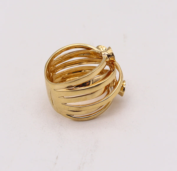 Italian Contemporary Wired Ring In Solid 18Kt Gold With VS Diamonds