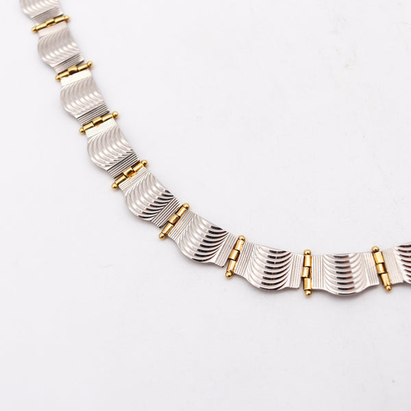 German 1935 Art Deco Undulated Patterns Collar Necklace In Platinum And 18Kt Gold