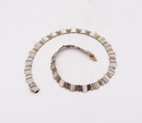 German 1935 Art Deco Undulated Patterns Collar Necklace In Platinum And 18Kt Gold