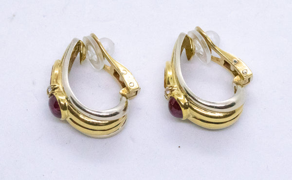 Chaumet Paris Clips Earrings In 18Kt Gold With 2.34 Cts In Rubies Sapphires And Diamonds