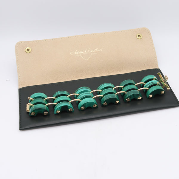 Aletto Brothers Three Rows Bracelet In 18Kt Yellow Gold With Carved Malachite