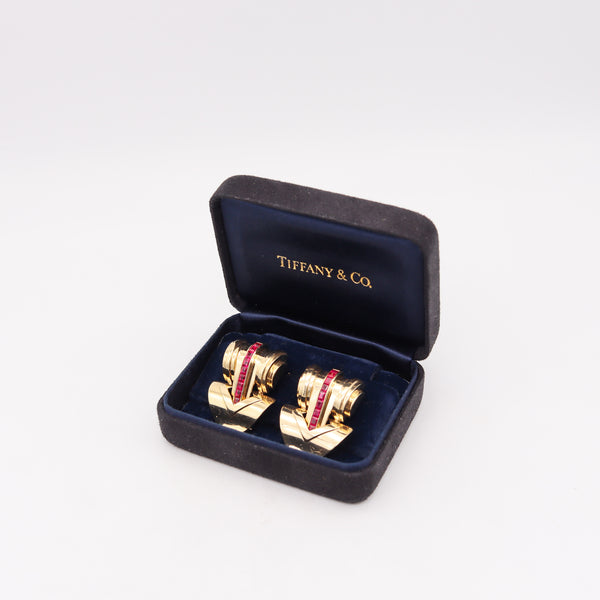 Tiffany And Co. 1940 Art Deco Retro Dress Clips In 14Kt Yellow Gold With 2.70 Cts Rubies