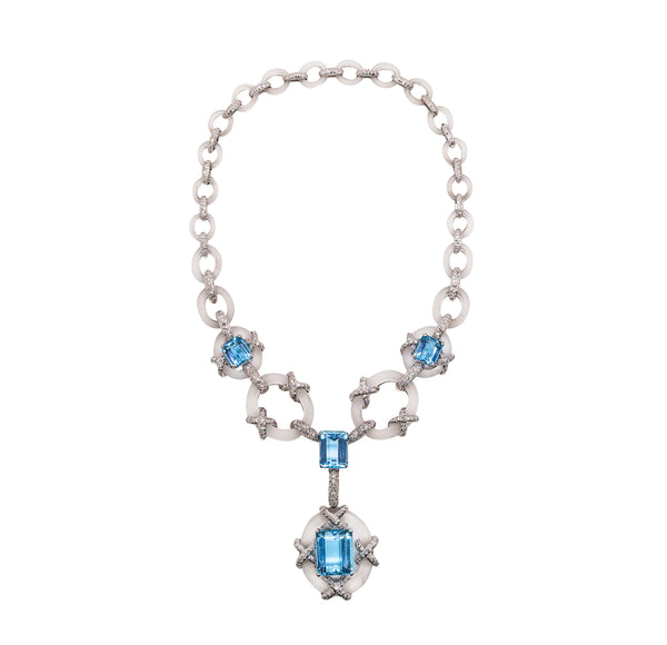 Kutchinsky London 1970 Convertible Collar In Platinum With 154.2 Cts In Diamonds Aquamarines & Rock Quartz