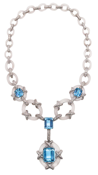 Kutchinsky London 1970 Convertible Collar In Platinum With 154.2 Cts In Diamonds Aquamarines & Rock Quartz