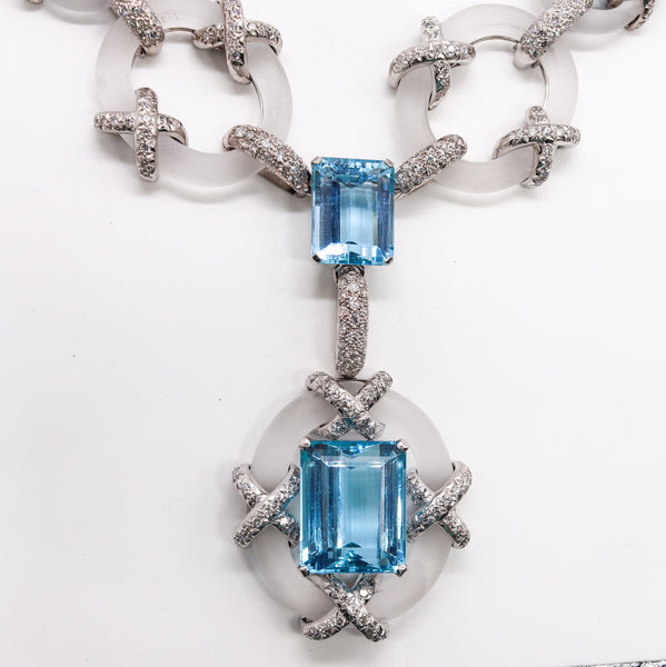 Kutchinsky London 1970 Convertible Collar In Platinum With 154.2 Cts In Diamonds Aquamarines & Rock Quartz