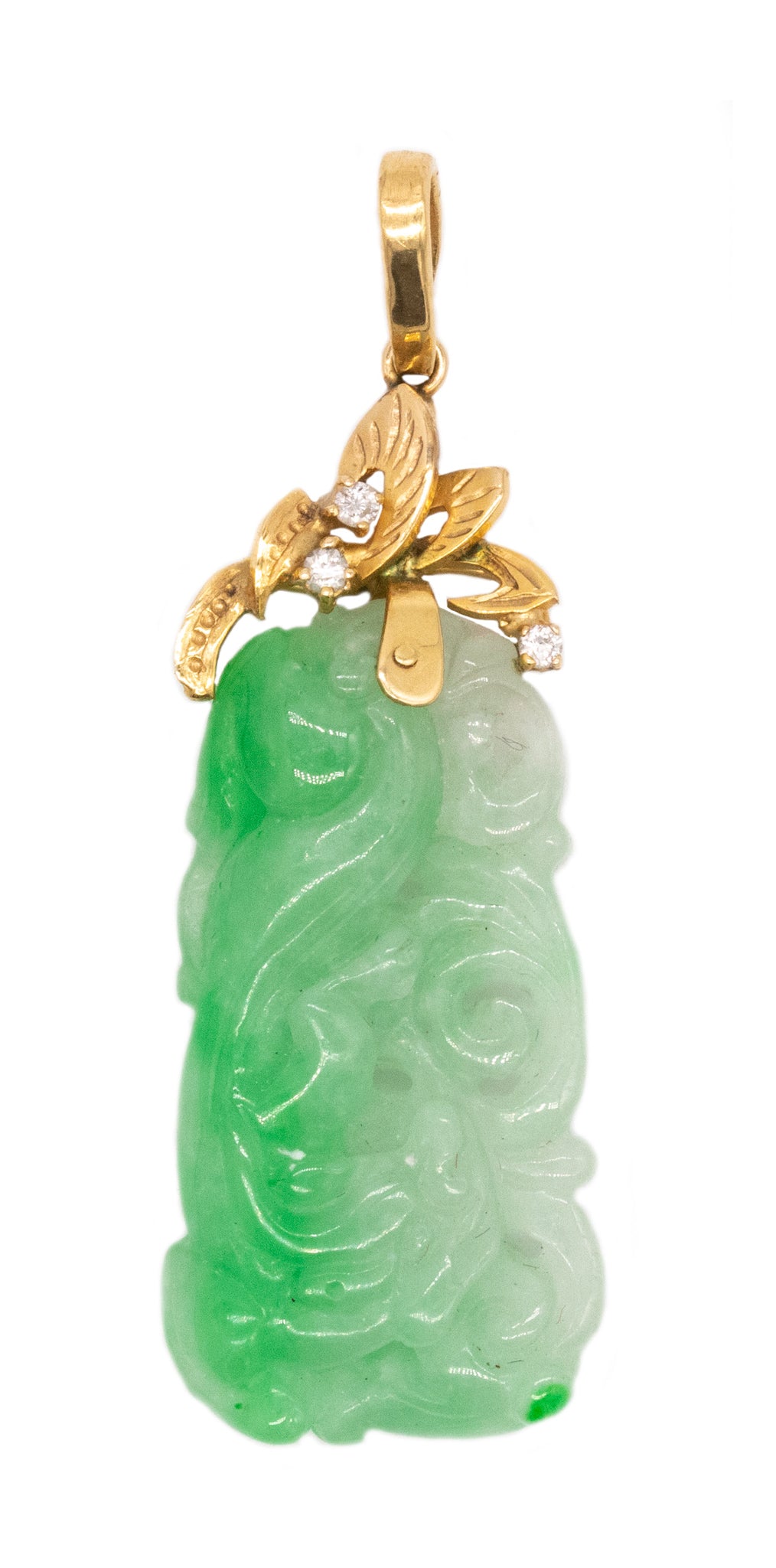 Vintage Pendant With Organic Motifs In 18Kt Gold With 23.06 Cts In Jade Diamonds