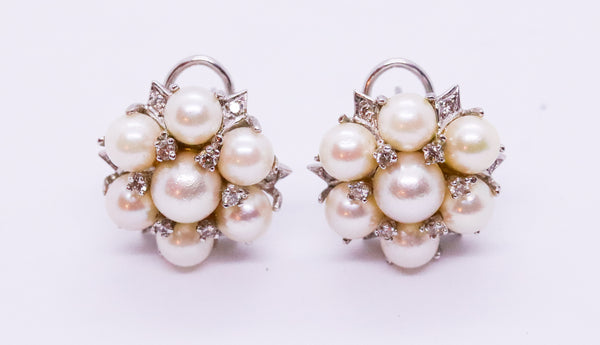 PEARLS & DIAMONDS 18 KT CLASSICAL ROSETTE EARRINGS