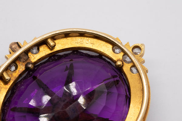 *Victorian 1870 Extraordinary Star motif pendant with 97.02 Ctw inlaid diamonds amethyst & pearls