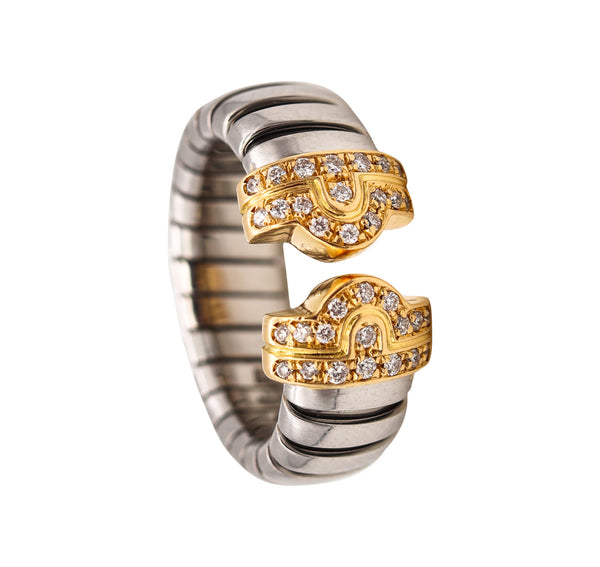 Bvlgari Roma Parentesi Tubogas Flexible Ring In 18Kt Yellow Gold And Steel With 34 VVS Diamonds