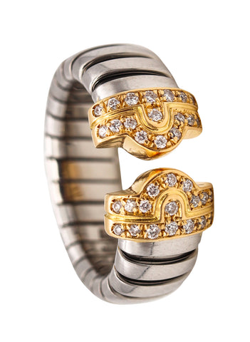 Bvlgari Roma Parentesi Tubogas Flexible Ring In 18Kt Yellow Gold And Steel With 34 VVS Diamonds