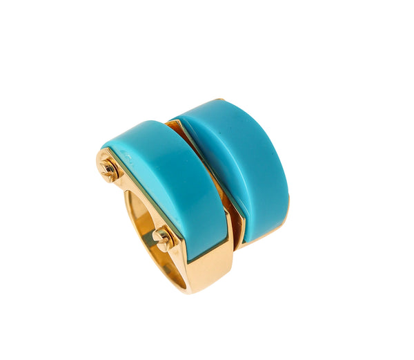 Aletto Brothers Sculptural Cocktail Ring In 18Kt Yellow Gold With Turquoises