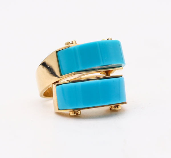 Aletto Brothers Sculptural Cocktail Ring In 18Kt Yellow Gold With Turquoises