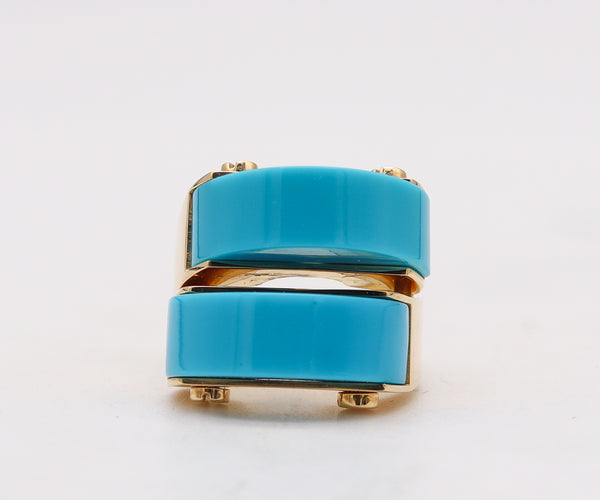 Aletto Brothers Sculptural Cocktail Ring In 18Kt Yellow Gold With Turquoises