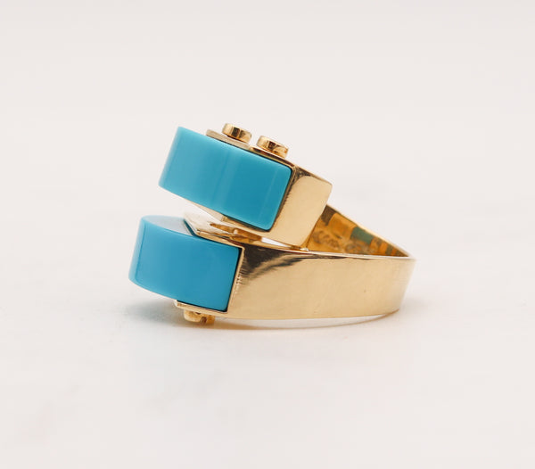 Aletto Brothers Sculptural Cocktail Ring In 18Kt Yellow Gold With Turquoises