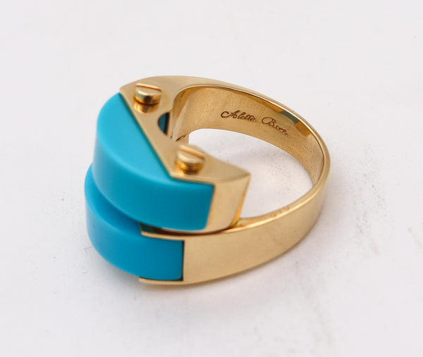 Aletto Brothers Sculptural Cocktail Ring In 18Kt Yellow Gold With Turquoises