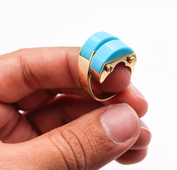 Aletto Brothers Sculptural Cocktail Ring In 18Kt Yellow Gold With Turquoises