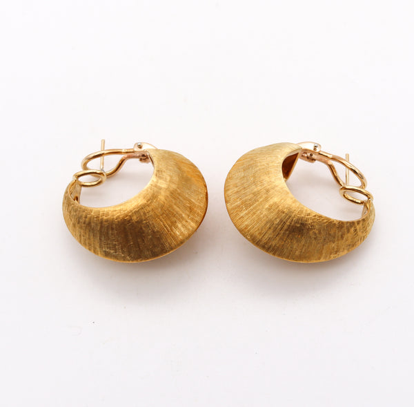 Florentine Italy 1960 Navette Hoop Earrings In Textured Solid 18Kt Yellow Gold