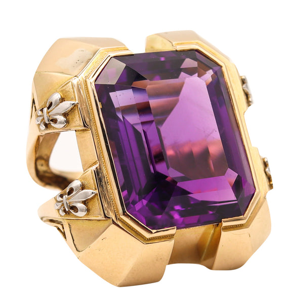 Cristofol Paris 1930 Art Deco Geometric Ring In 18Kt Gold With 42.84 Cts Amethyst