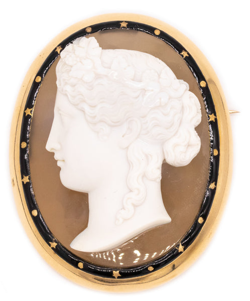 Austrian 1870 Vienna Carved Agate Cameo Of Heba In 18Kt Yellow Gold With Enamel