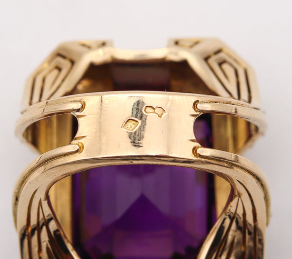 Cristofol Paris 1930 Art Deco Geometric Ring In 18Kt Gold With 42.84 Cts Amethyst