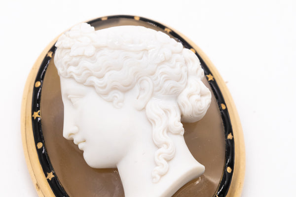 Austrian 1870 Vienna Carved Agate Cameo Of Heba In 18Kt Yellow Gold With Enamel