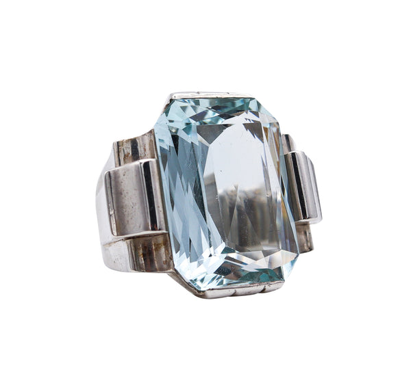 Rene Boivin 1935 Art Deco Geometric Ring In Sterling Silver With 27.66 Cts Aquamarine