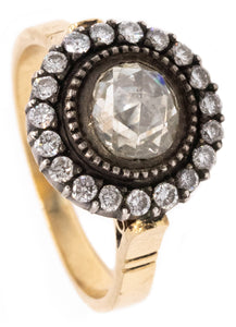 Edwardian 1900 Engagement Halo Ring In 18Kt With 1.38 Cts Double Rose Cut Diamonds