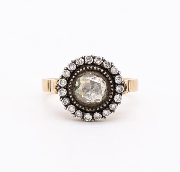 Edwardian 1900 Engagement Halo Ring In 18Kt With 1.38 Cts Double Rose Cut Diamonds