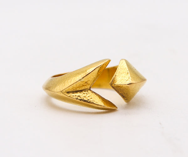 Lalaounis 1970 Geometric Open Work Paleolithic Ring In Battered 22Kt Yellow Gold