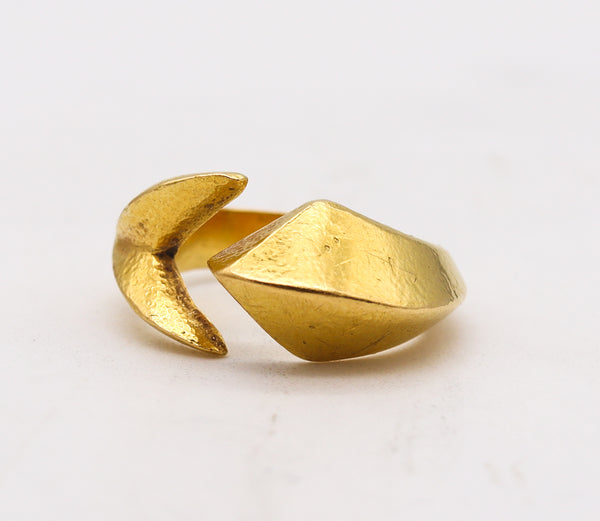 Lalaounis 1970 Geometric Open Work Paleolithic Ring In Battered 22Kt Yellow Gold