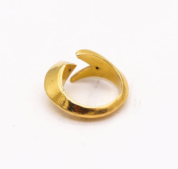 Lalaounis 1970 Geometric Open Work Paleolithic Ring In Battered 22Kt Yellow Gold