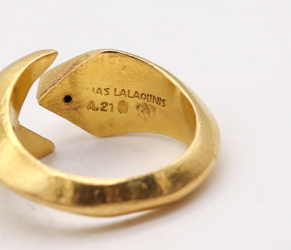 Lalaounis 1970 Geometric Open Work Paleolithic Ring In Battered 22Kt Yellow Gold