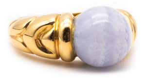 BVLGARI ITALY 18 KT GOLD DOPPIO RING WITH 6 Cts OF NATURAL BLUE AGATE