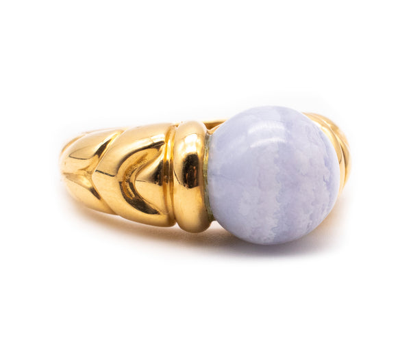 BVLGARI ITALY 18 KT GOLD DOPPIO RING WITH 6 Cts OF NATURAL BLUE AGATE