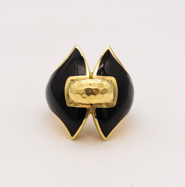 David Webb 1970 Vintage Cocktail Ring In 18 Kt Yellow Gold With Black Enamel