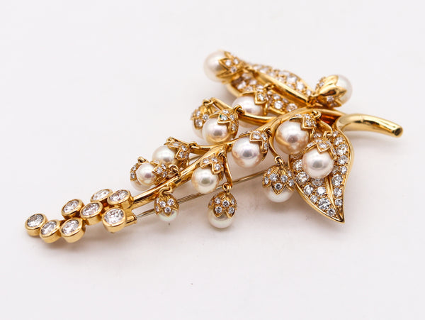 Rene Boivin Paris Gem Set Brooch In 18Kt Gold With 14.09 Ctw In Diamonds And Pearls
