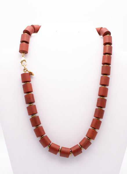 DAVID YURMAN RETRO MODERNIST 18 KT GOLD NECKLACE WITH GEOMETRIC RED JASPER