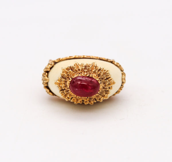 *Buccellati 1970 Milano Cocktail Ring in 18 Kt Yellow Gold With 1.81 Cts Burmese Ruby