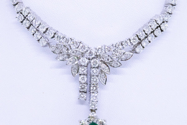 GIA CERTIFIED RARE 21.78 CARATS EMERALD 18 KT GOLD NECKLACE WITH 18.29 Ctw DIAMONDS