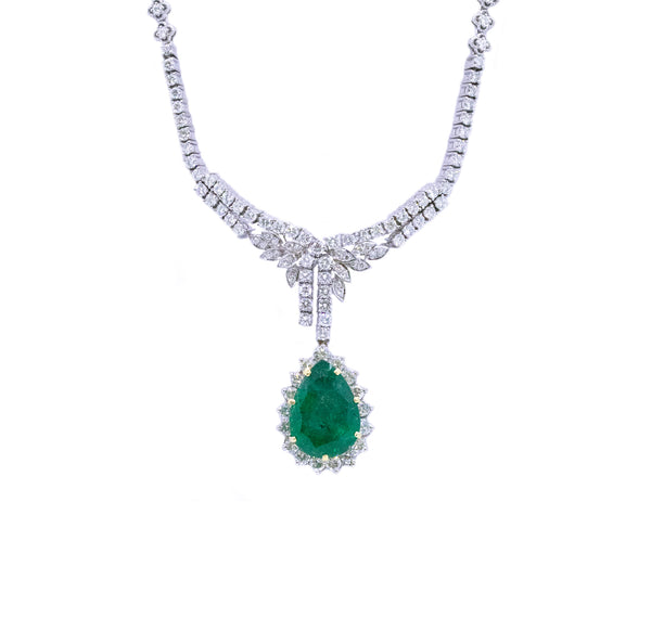 GIA CERTIFIED RARE 21.78 CARATS EMERALD 18 KT GOLD NECKLACE WITH 18.29 Ctw DIAMONDS