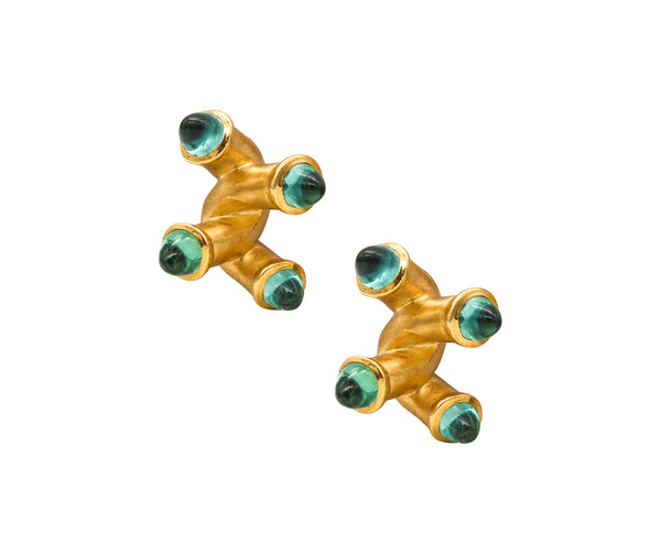 -Angela Cummings 1985 Geometric Earrings In 18Kt Yellow Gold With 9.20 Ct Tourmalines