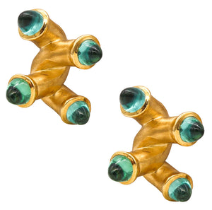 -Angela Cummings 1985 Geometric Earrings In 18Kt Yellow Gold With 9.20 Ct Tourmalines