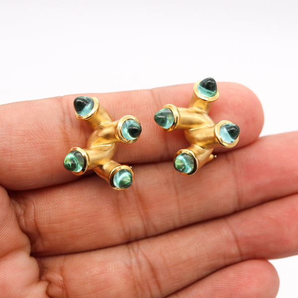 -Angela Cummings 1985 Geometric Earrings In 18Kt Yellow Gold With 9.20 Ct Tourmalines