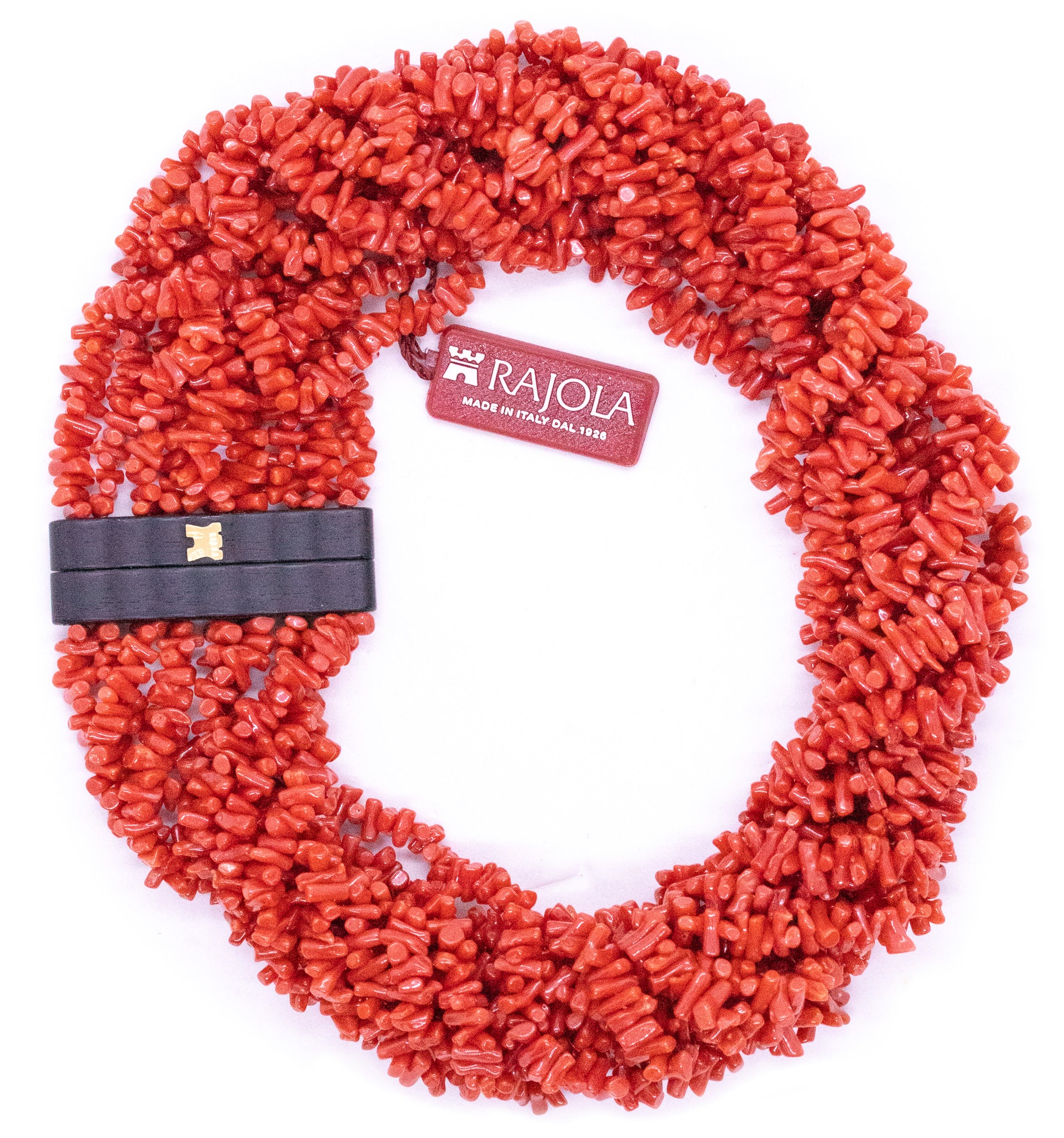 RAJOLA ITALY 18 KT EBONY WOOD & SARDINIA RED CORAL NECKLACE