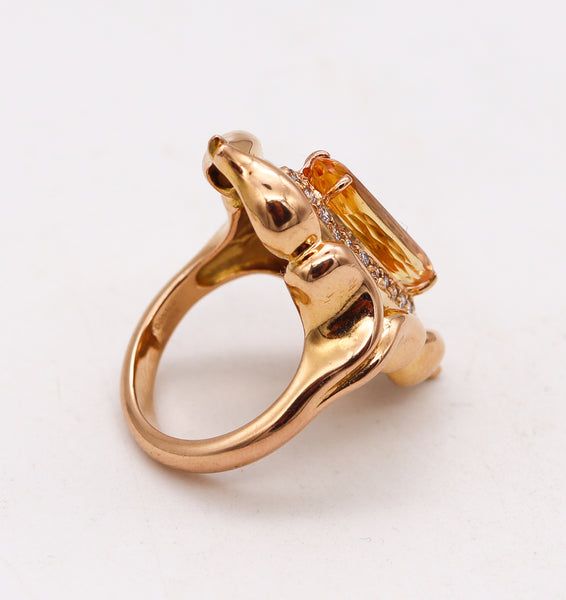 (S)Donald Huber Gia Certified Cocktail Ring In 18Kt Yellow Gold With 5.38 Ctw Imperial Topaz & Diamonds