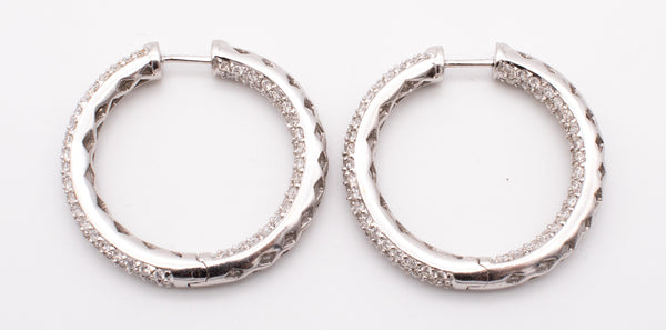 *Modern Italian hoops earrings in 18 kt white golf with 3.56 Cts of vs Diamonds