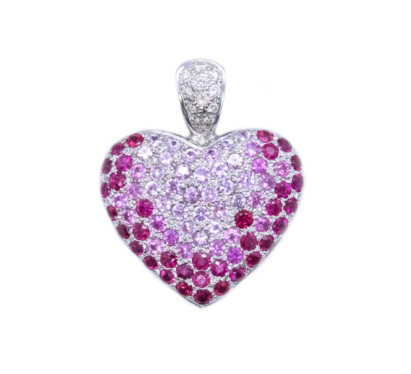 HEART 14 KT PENDANT WITH 3.60 Cts IN DIAMONDS & PINK SAPPHIRES